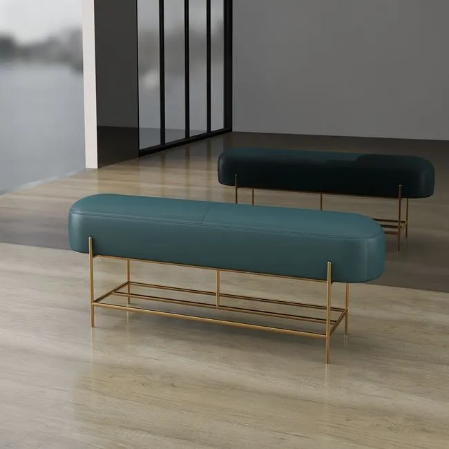 Egyedi gyártású kárpitozott pad vége rozsdamentes acél lábakkal